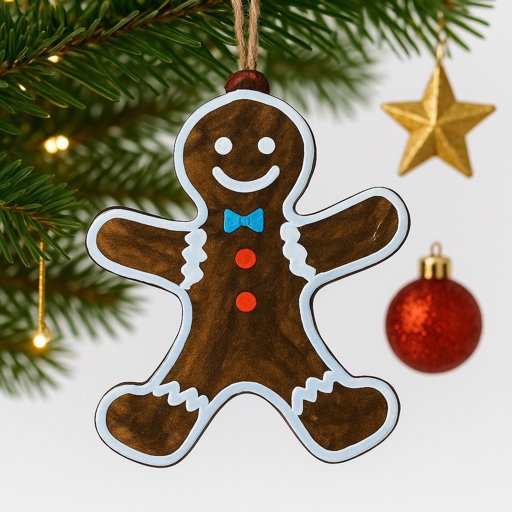 Festive Gingerbread Man Ornament - Brown and Blue